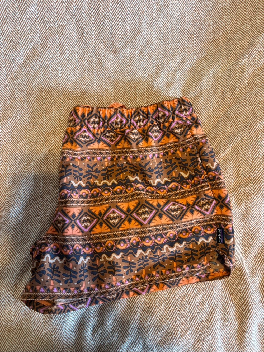 Patagonia Orange and Brown Geometric Athletic Shorts